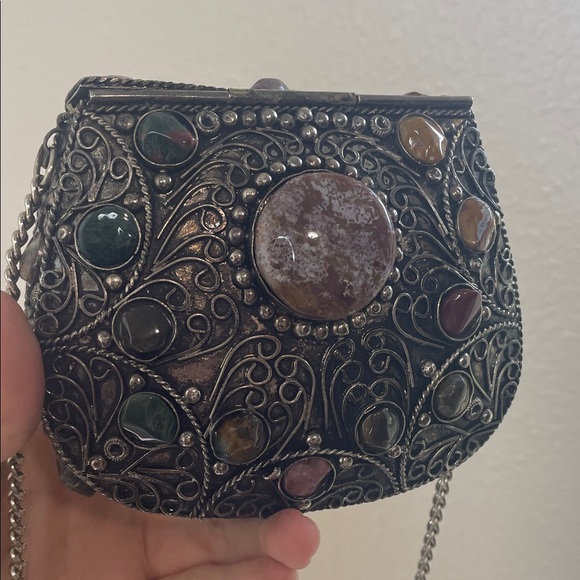 Vintage Sajai inlaid natural agate stones gems Multi-Color Stone Embellished Bag - Picture 16 of 17